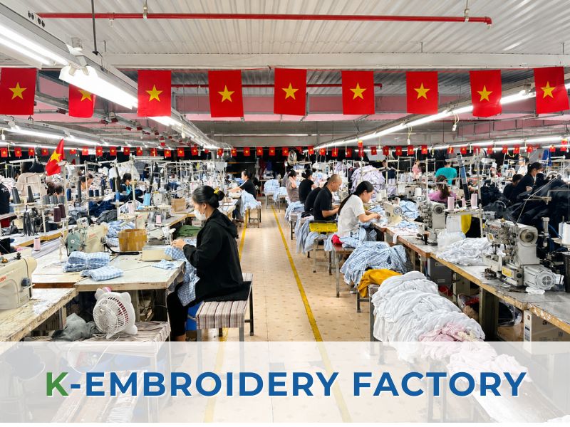 K-Embroidery factory floor Vietnam — wholesale hand-smocked children's clothing manufacturer supplying US boutiques