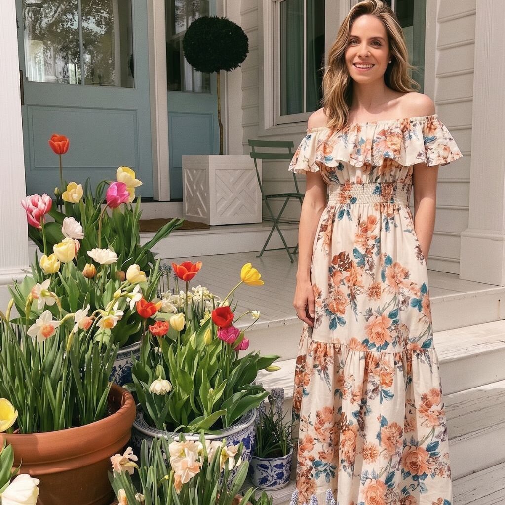 cottagecore spring dress Rustic Cottagecore Off-Shoulder Dress