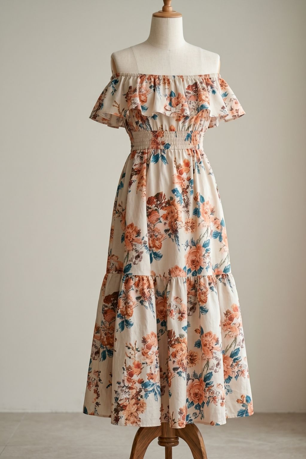 Rustic Cottagecore Off-Shoulder Dress