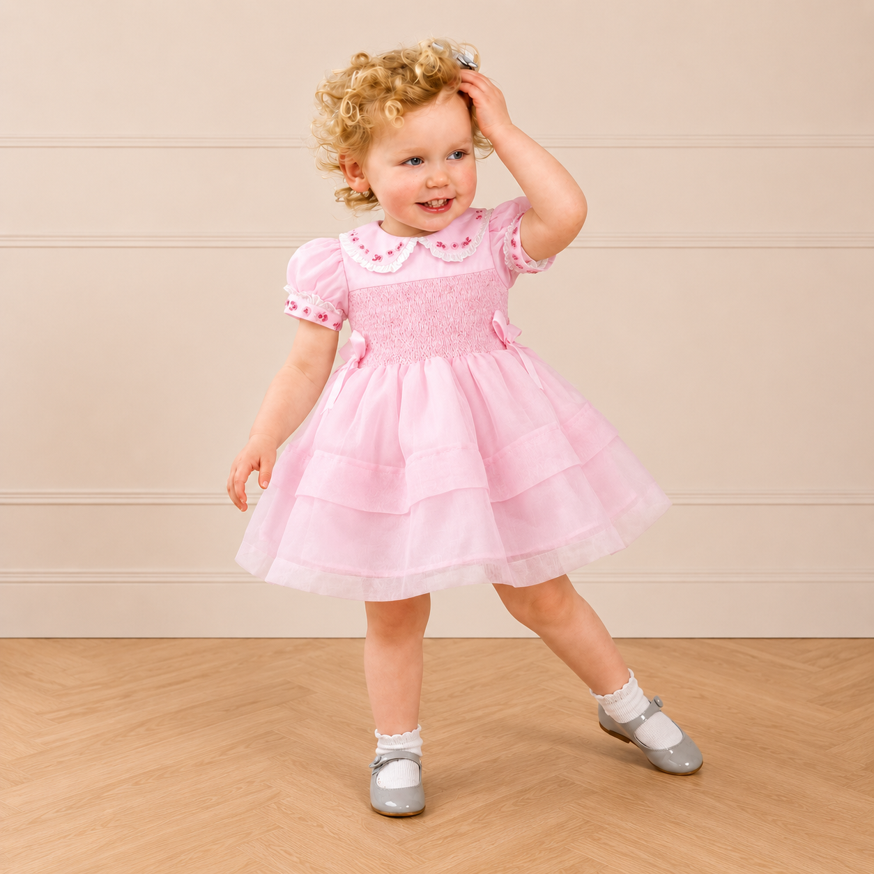 Pink Shirred Princess Dress