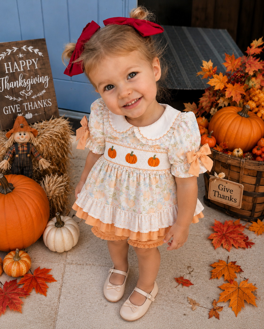 Sweet Pumpkin Ruffle Bow Set
