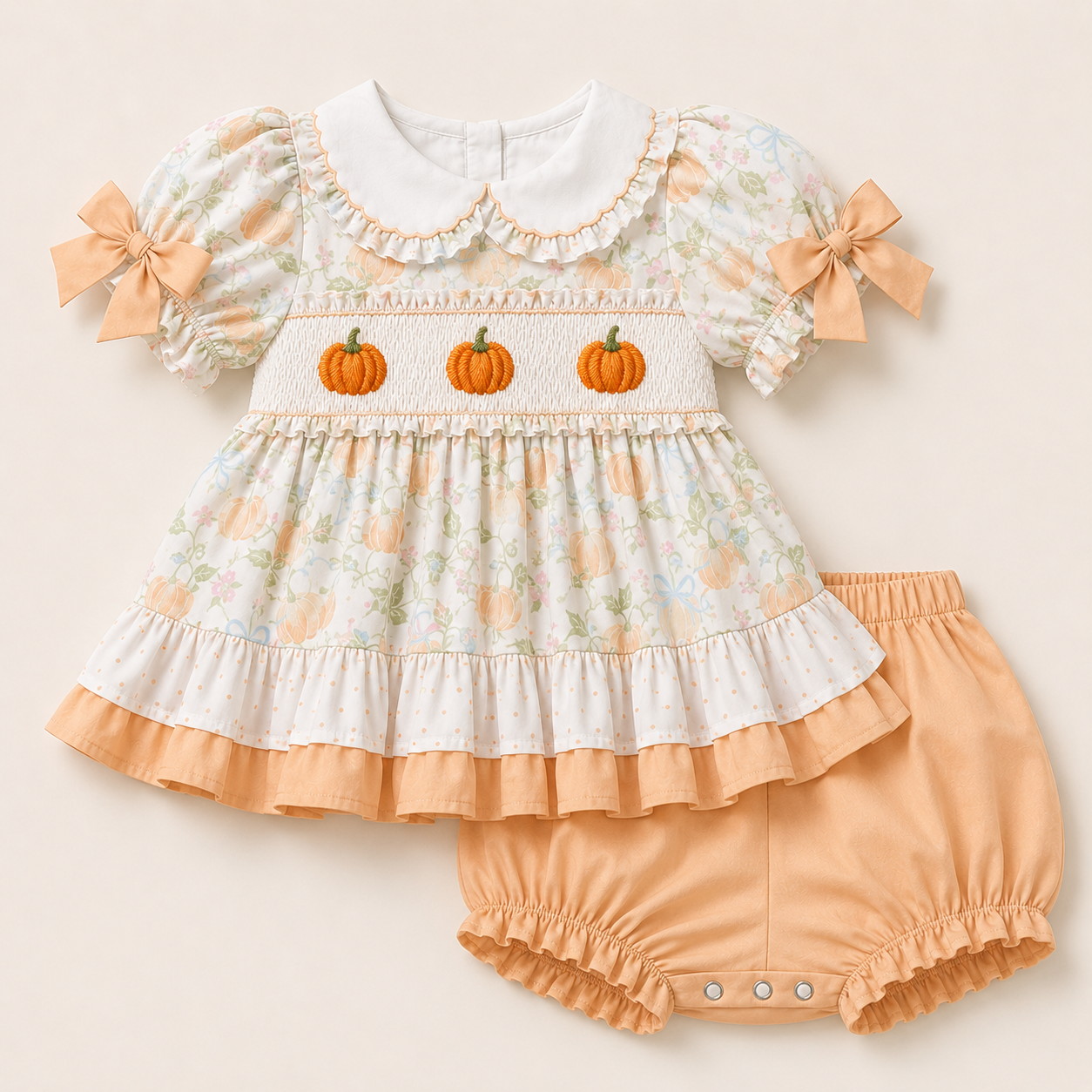 Sweet Pumpkin Ruffle Bow Set