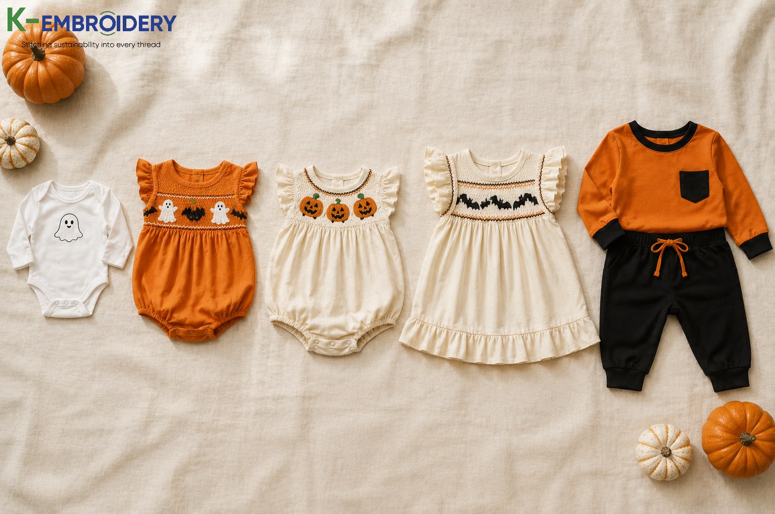 Infant Halloween Outfits: Best Styles, Fabrics & Where to Buy in 2026 9 Infant Halloween outfit size progression from newborn to 24 months — five Halloween baby outfits arranged smallest to largest