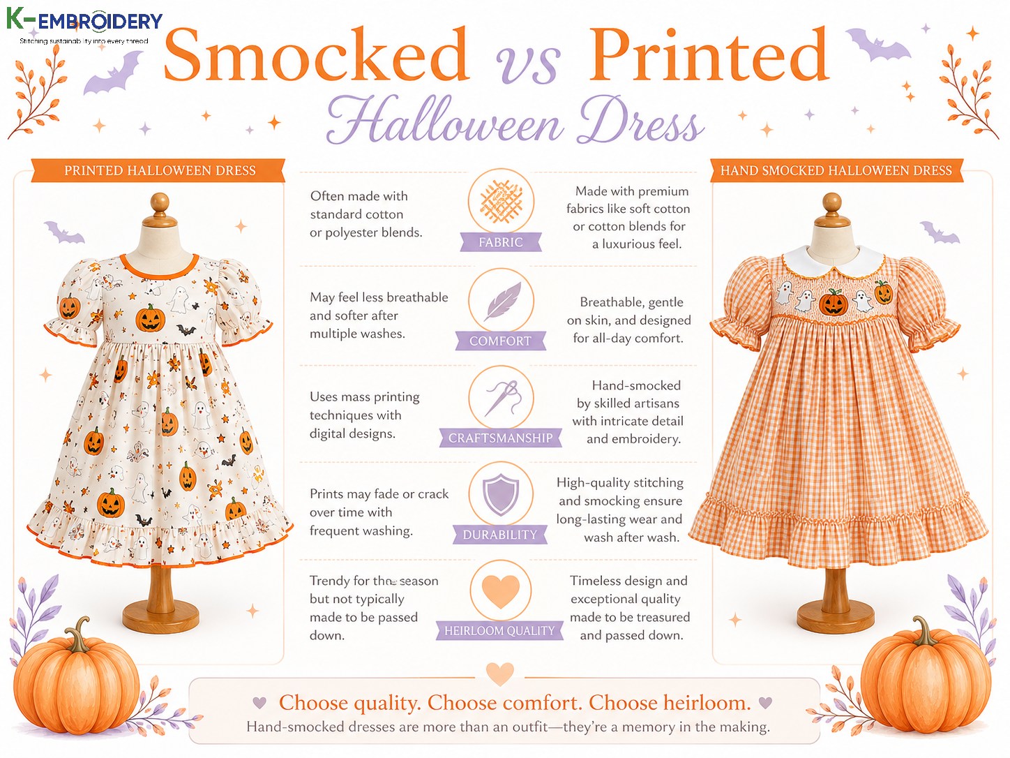 Smocked Halloween Dress: Styles, Sizes & Where to Buy in 2026 7 Smocked Halloween dress vs printed Halloween dress comparison infographic