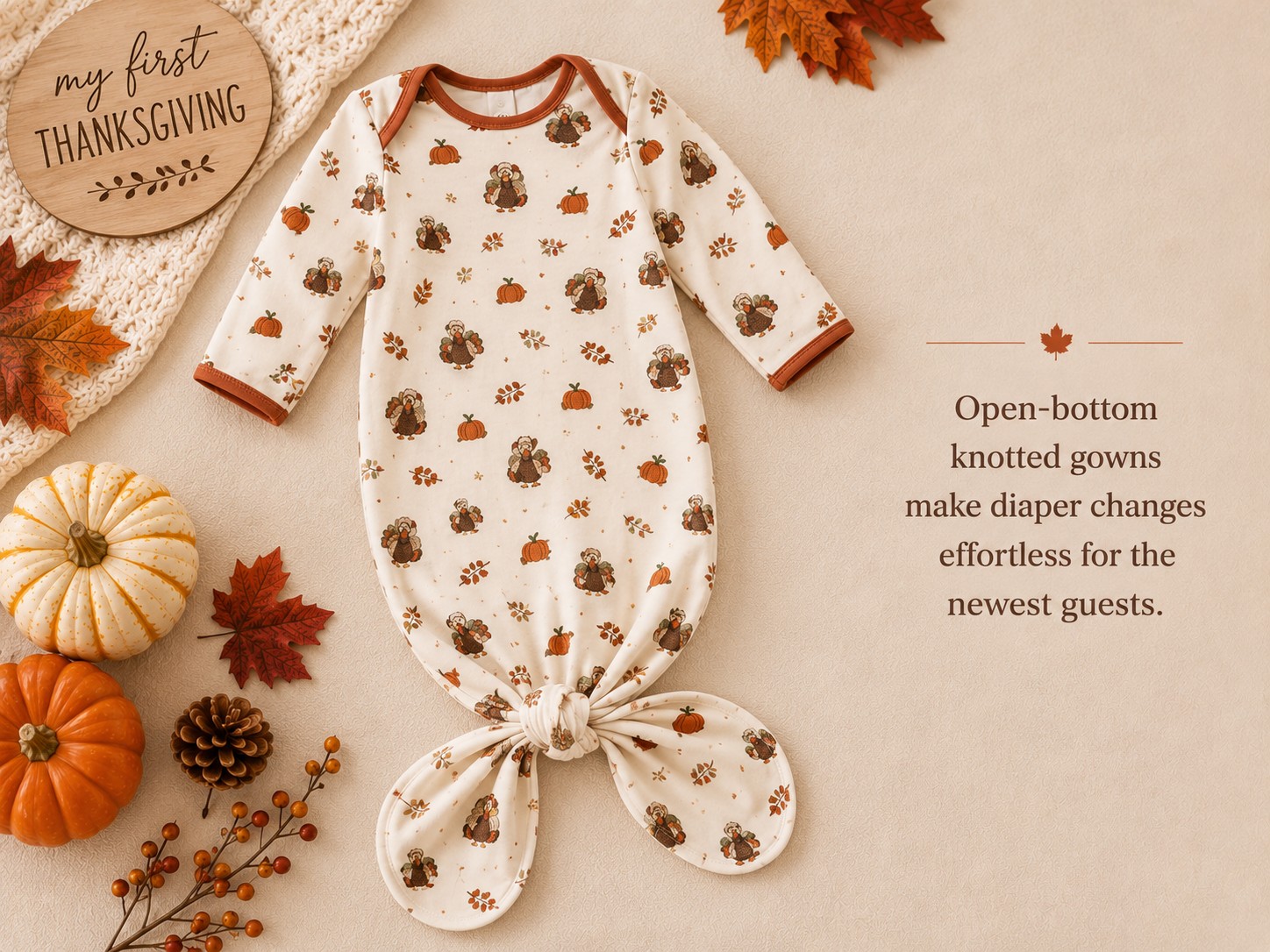 Infant Thanksgiving Dresses: Guide for Baby's First Holiday Season 5 Newborn knotted gown for first Thanksgiving
