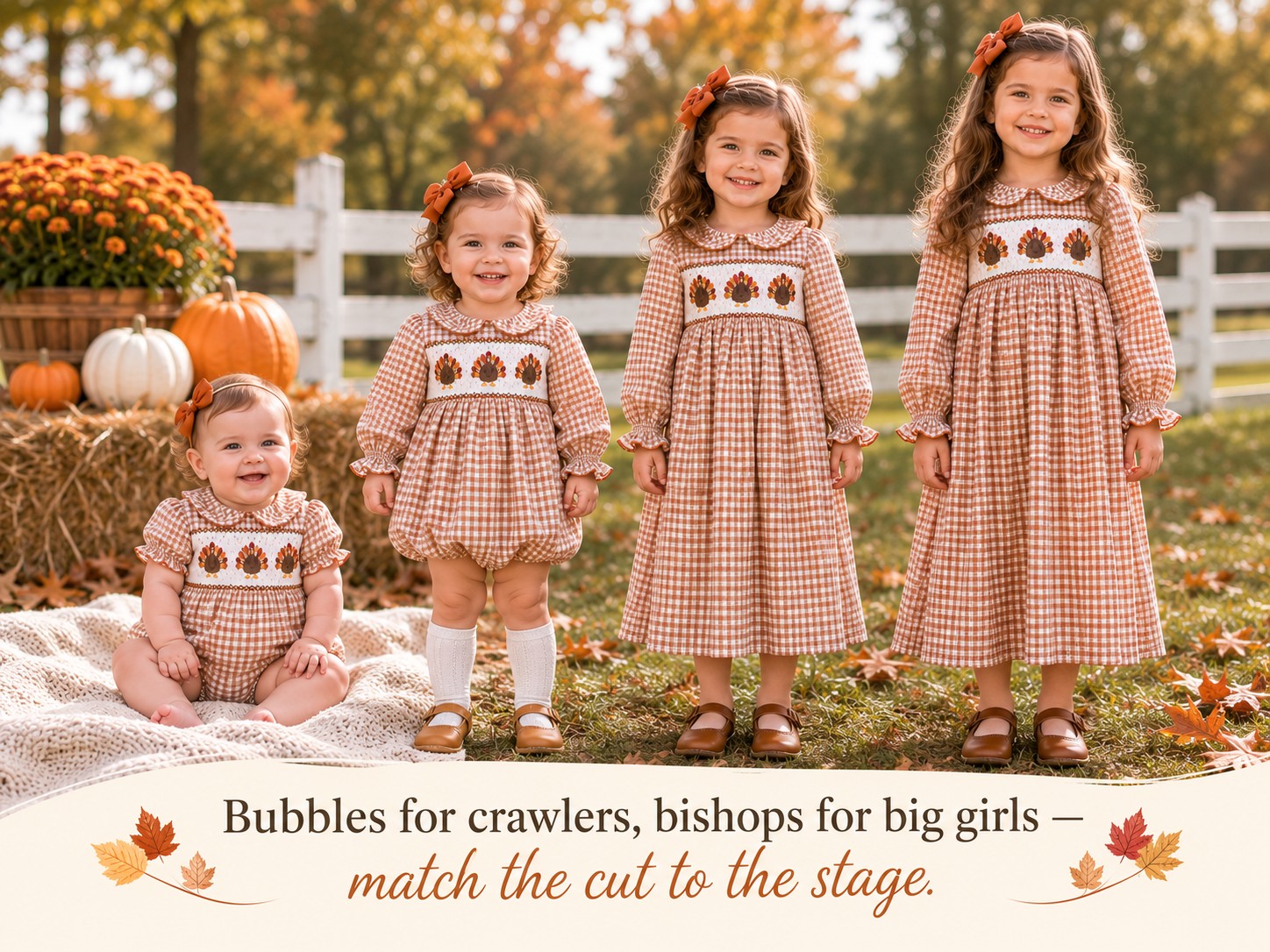 Thanksgiving Smocked Dress: Turkey, Pumpkin & Bishop Style Guide 8 Thanksgiving smocked dresses by age group