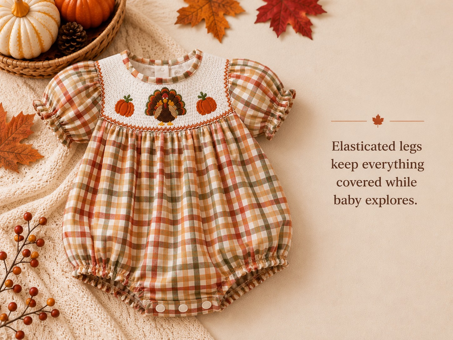Infant Thanksgiving Dresses: Guide for Baby's First Holiday Season 4 Thanksgiving smocked bubble romper for baby