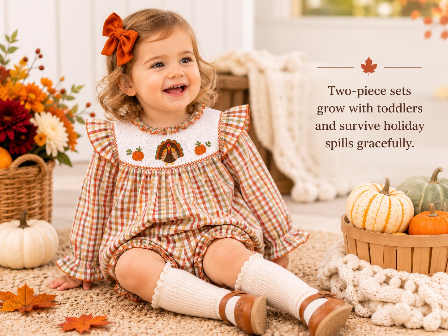 Infant Thanksgiving Dresses: Guide for Baby's First Holiday Season 6 Thanksgiving 2-piece smocked set for toddler