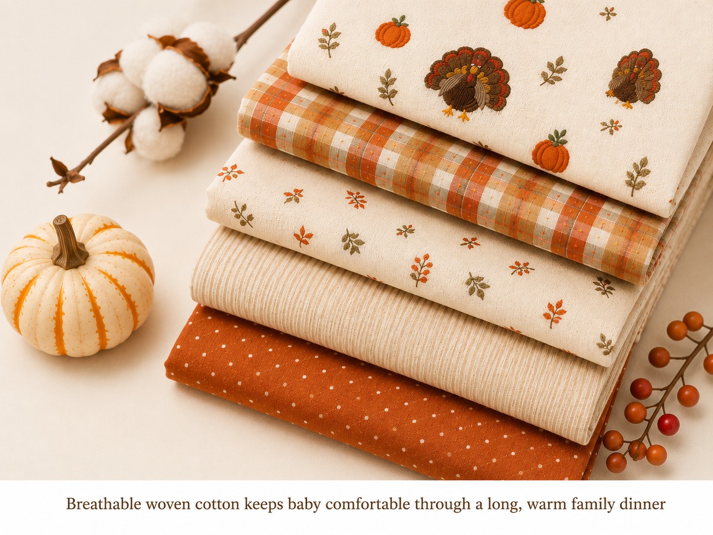 Infant Thanksgiving Dresses: Guide for Baby's First Holiday Season 9 Woven cotton fabrics for baby Thanksgiving dresses